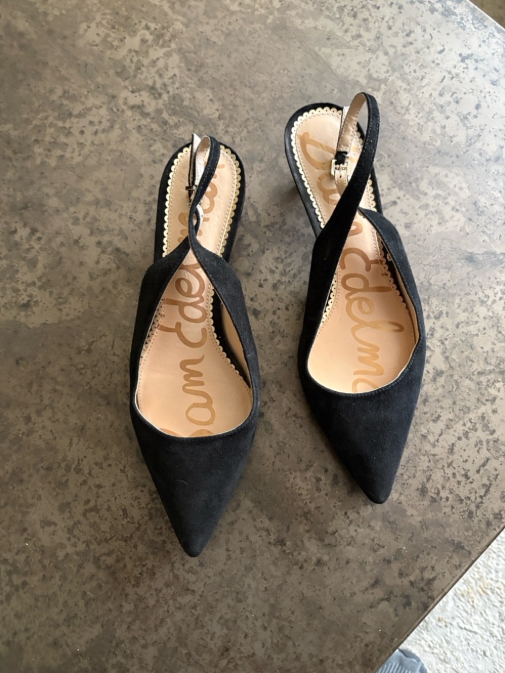 Sam Edelman Black Suede Pointed Kitten heel sling back - Size 9